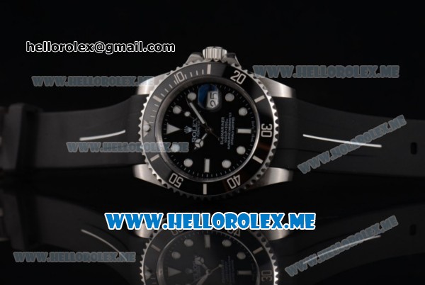 Rolex Submariner Swiss ETA 2836 Automatic Steel Case with Black Dial and Dot Markers Black Rubber Strap - Click Image to Close